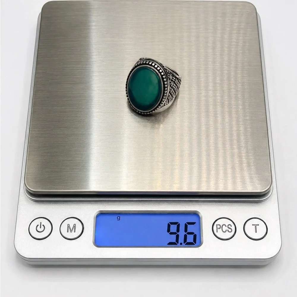 925 Sterling Silver Green Stone Signet Men’s Ring Size 9